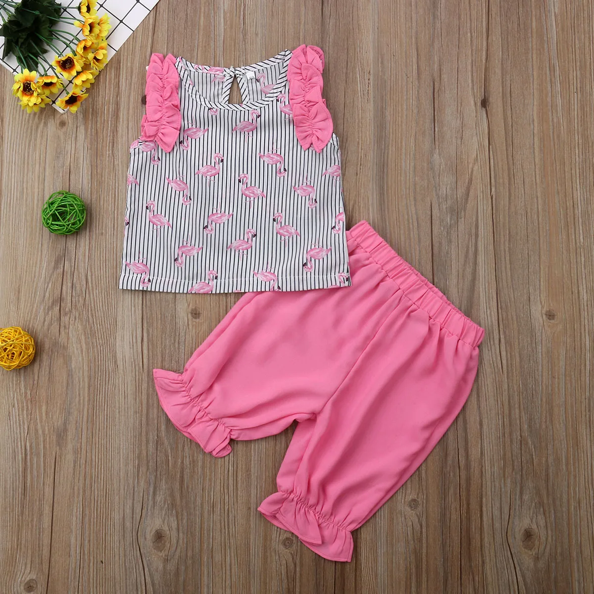 От 1 до 6 лет летняя Милая одежда с фламинго для маленьких девочек топы оборками