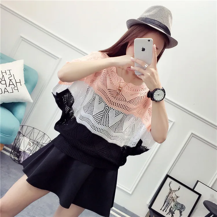 2019 New Women Fashion Short Sleeve Striped Pullovers Sweaters Summer Casual Hollow Out Loose Thin Sweater | Женская одежда