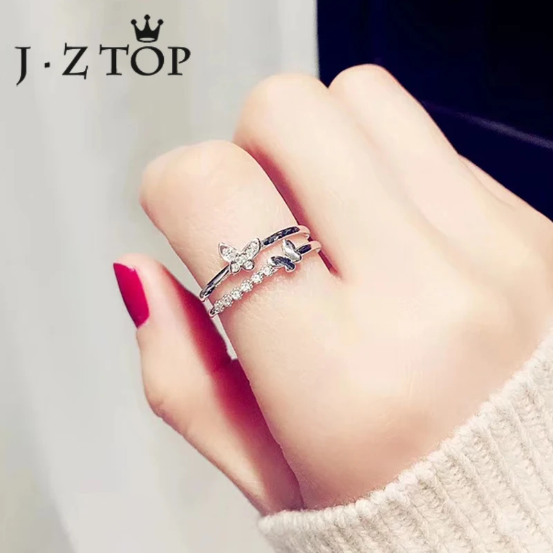 Кольца JZTOP с двойной бабочкой для женщин роскошное открытое свадебное кольцо