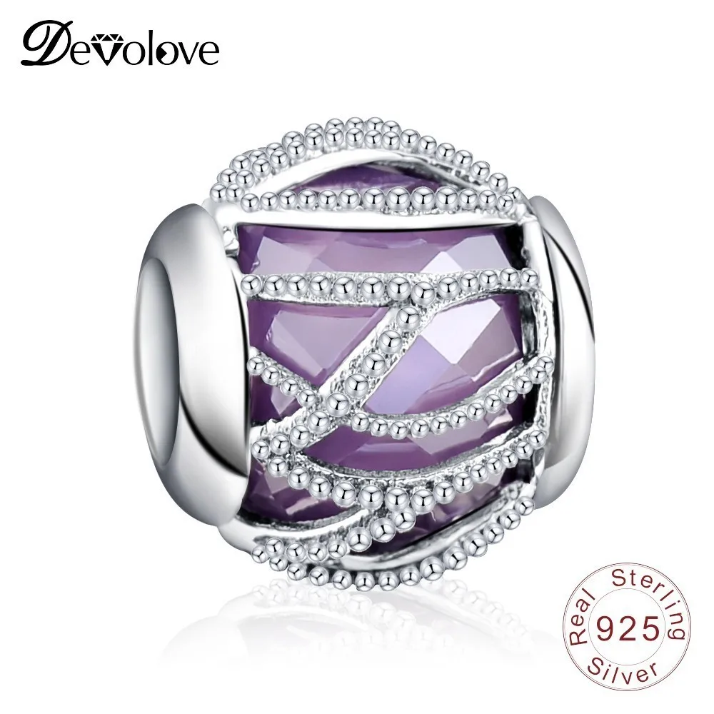 Devolove серебро 925 пробы Фиолетовый Белый & AAA CZ камень бисер Подвески подходят