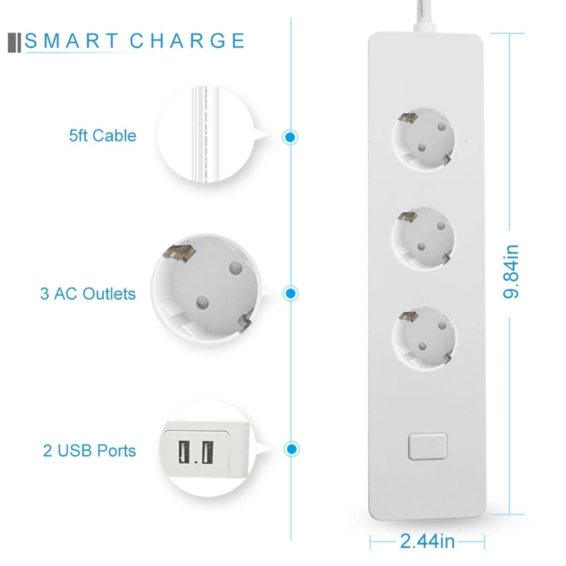 Usb Power Strip Socket With 2 Standard Extension Plug Home Electronics Adapter EU | Обустройство дома