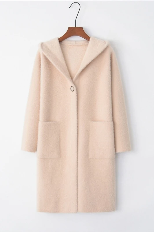 Женское длинное пальто с капюшоном Свободное имитацией норкового ворса 2019 |