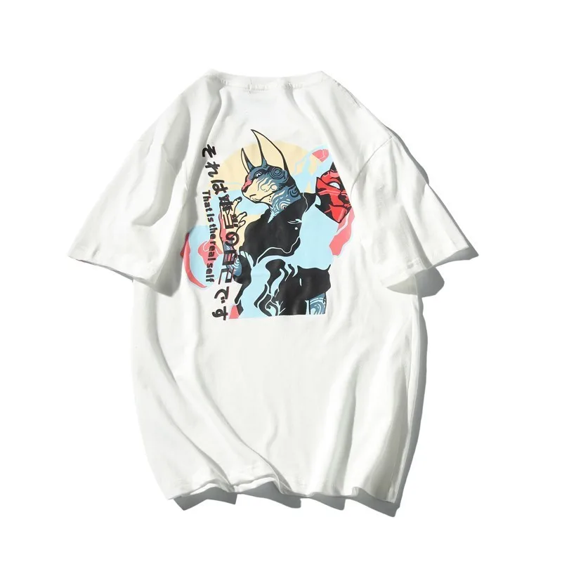 Men Hip Hop Monster Japanese Ukiyo Cat Printed T Shirts Streetwear Harajuku Summer Short Sleeve Tees Male T-shirts 5XL Plus | Мужская