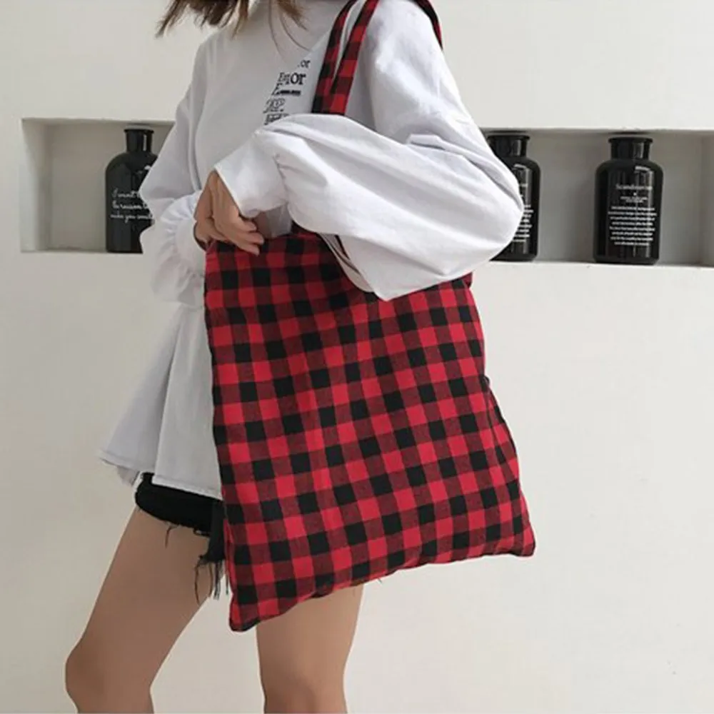 New year gift Pattern Canvas Bag women Lattice Vertical Minimalism Package Student A Large Capacity Tide Female handbag | Багаж и сумки