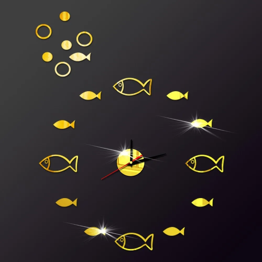 Small Fish Bubbles Diy Self--adhesive 3d Modern Design Wall Clock Home Decorative Quartz Sticker | Дом и сад