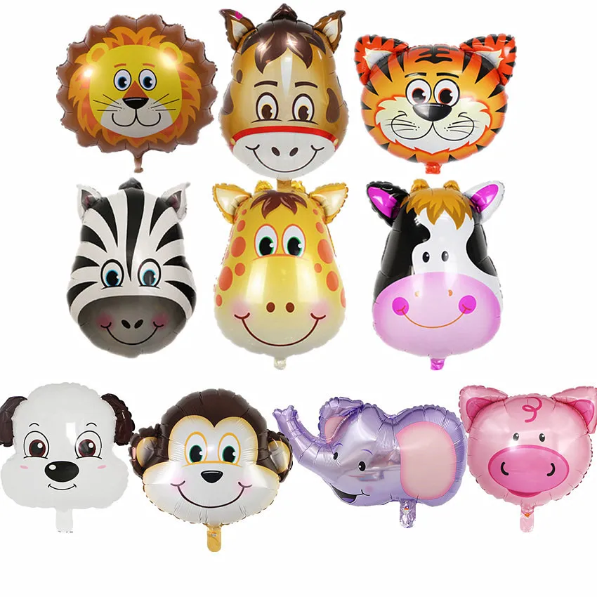 

10 PCs Mini Animal Head Foil Balloon Inflatable Balloon Happy Birthday Party Adornment Children's Baby Bath Party Supplies