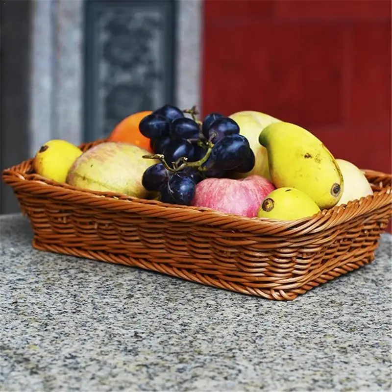 Плетеная корзина для хранения из ротанга пластиковая прямоугольная кухонная