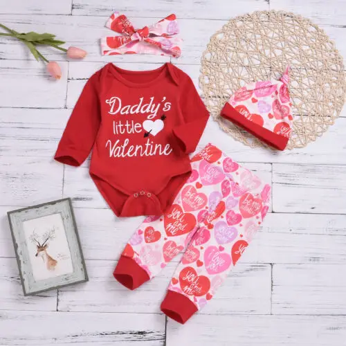 2019 Одежда для новорожденных девочек и мальчиков с надписью My 1St Valentine's Day