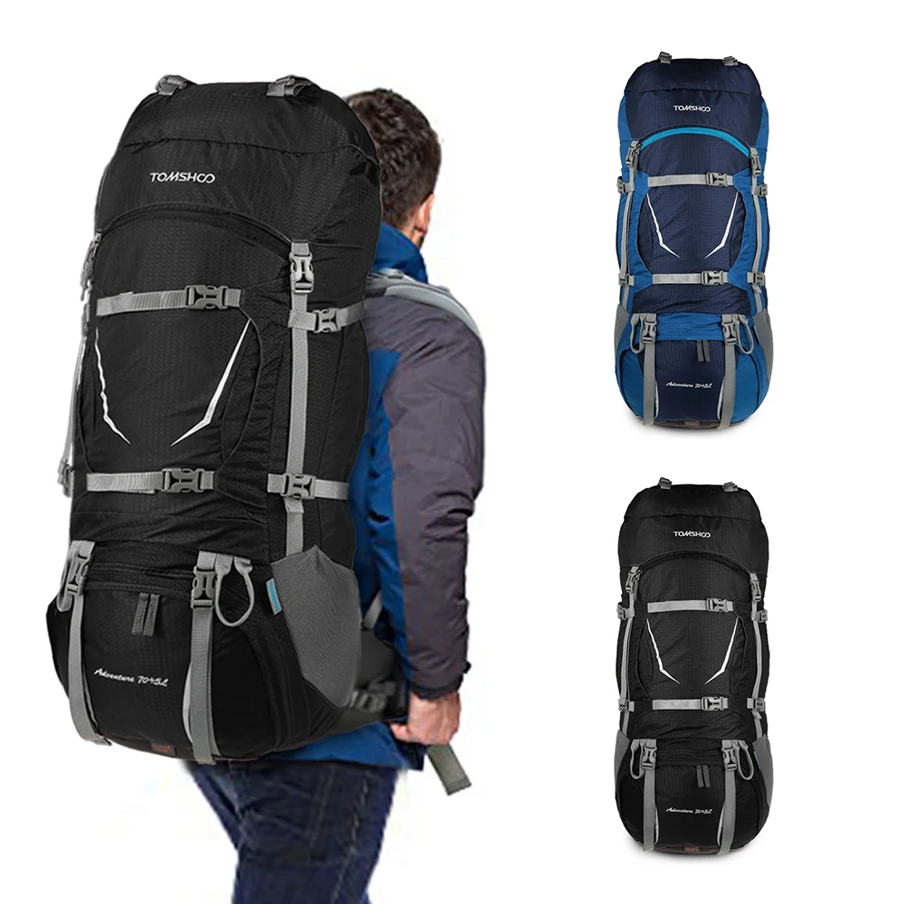 

Водонепроницаемый походный рюкзак TOMSHOO 70 + 5 л, с чехлом от дождя, спортивные уличные сумки, сумка для кемпинга и путешествий