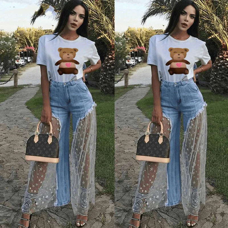 Новинка 2019 Брендовые женские брюки с сетчатым кружевом бриджи завышенной талией