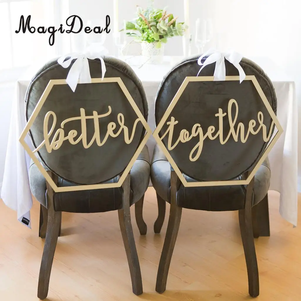 

Необработанный шестигранный геометрический надпись «лучше вместе с буквами», деревянный свадебный стул, баннер, знак, фотореквизит, 2 шт.