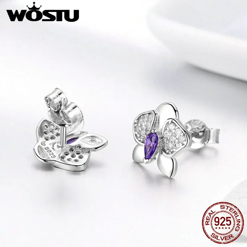WOSTU серебряные серьги с цветами орхидеи 925 пробы гвоздики для женщин модные