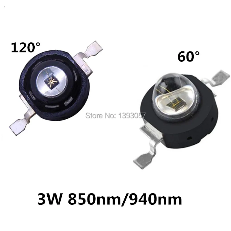 

5 PCS 3W Infrared IR High Power LEDs Emitter CCTV Camera IR Diode for Security Black LEDs 850nm 940nm 3W 700mA