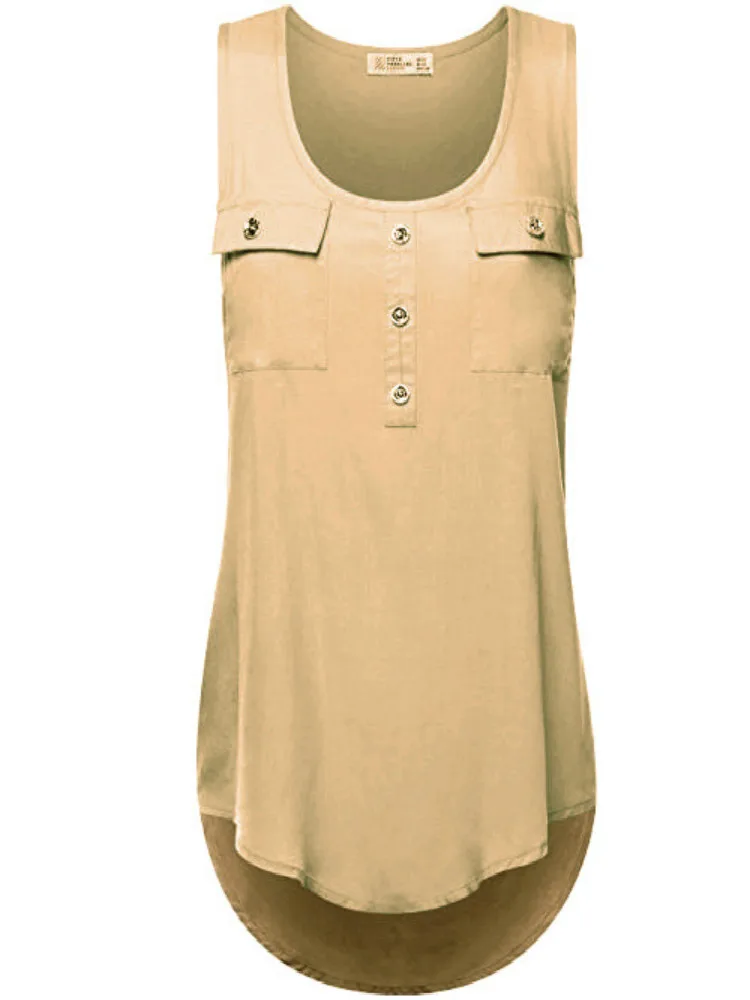 Женский шифоновый топ без рукавов повседневный Асимметричный с карманами на