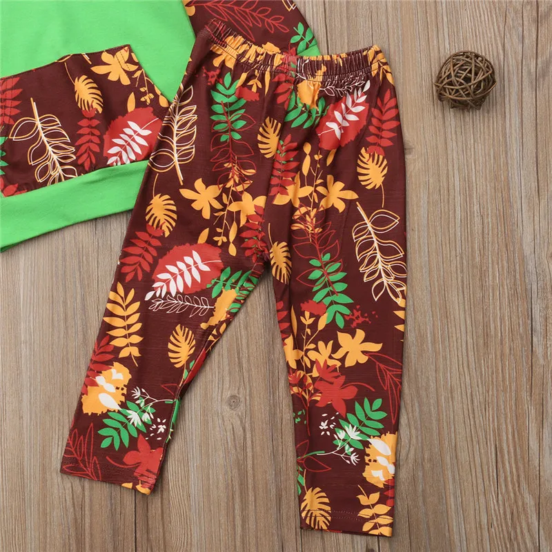 New Casual Baby Girl Autumn Spring Outfit Long Sleeve Hooded Sweatshirt Top+Long Floral Pants Clothes Patchwork Set Toddler 2Pcs | Детская