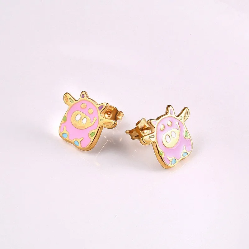 RIR Stainless Steel Gold Powder Cute Little Pig Earrings Exquisite Farm Give Her The Best Jewelry Gift | Украшения и аксессуары
