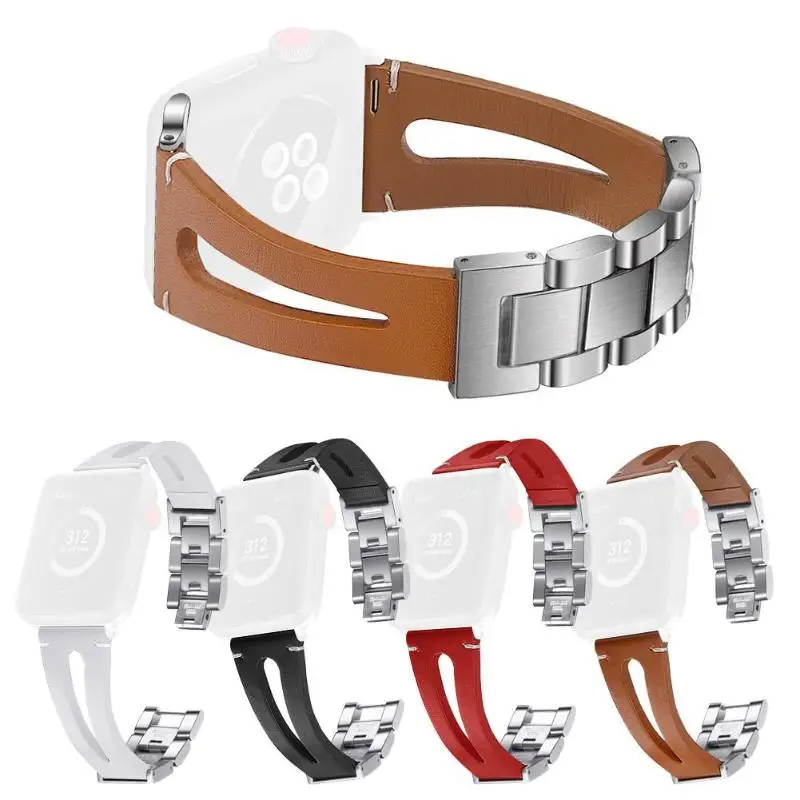 

ALLOYSEED Leather Stainless Steel Buckle Watch Band Strap For iWatch 1 2 3 Replacement Bracelet Watchband Strap For Apple Watch