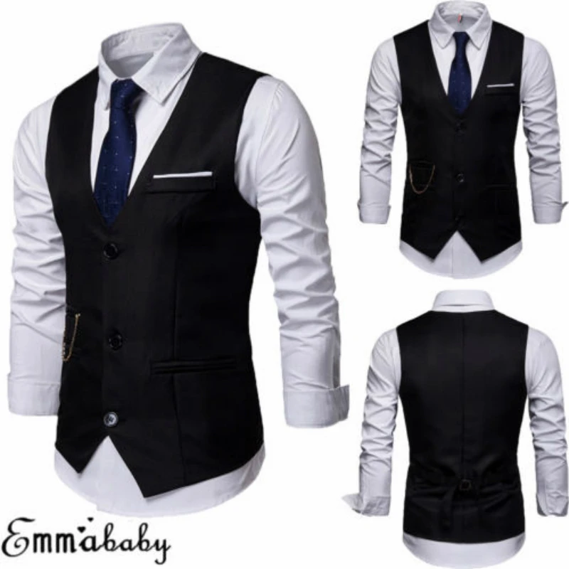 

USA Fashion Men Formal Tuxedo Waistcoat Business Dress Vest Suit Tops Jacket