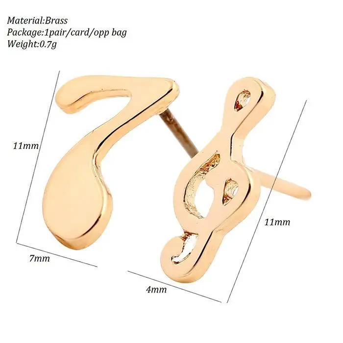 Women Stud Earrings Fashion Cute Musical Note Push Back Silver Gold Rose Casual Jewelry Gift Oorbellen Kolczyki | Украшения и