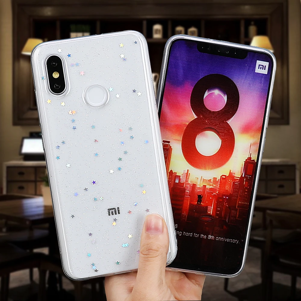 Чехол для телефона SUYACS для Xiaomi 8, SE, Redmi 5 Pro, 5 Plus, 6 Pro, 7, CC9 Pro, блестящая Прозрачная мягкая задняя крышка из ТПУ для телефона, в подарок
