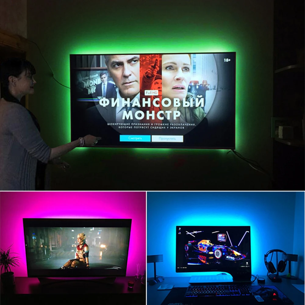 RGB USB светодиодные ленты 12В SMD3528 Водонепроницаемая гирлянда для настольного