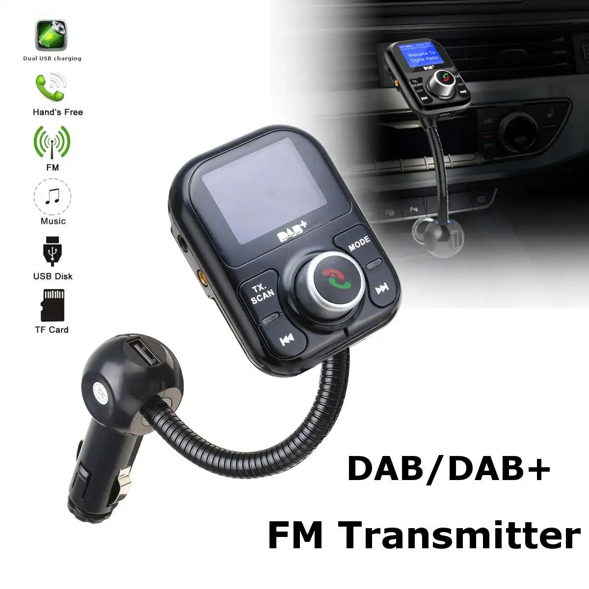 bluetooth Hands free Car DAB DAB+ Kit Digital Radio With Dual USB Adapter Receiver Tuner FM Transmitter Antenna Charging Ports | Автомобили