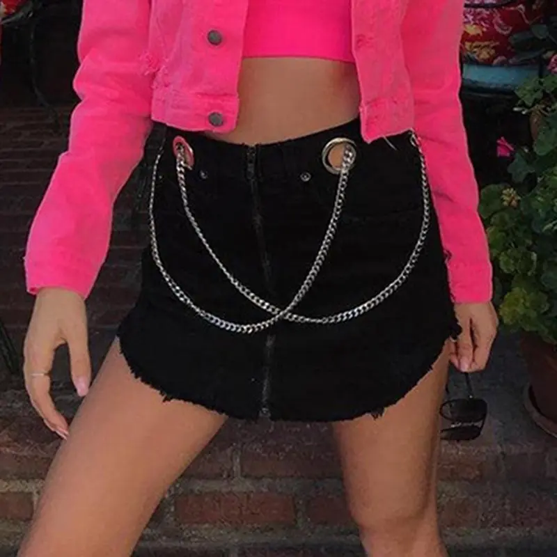 Пикантные черные сапоги юбка для женщин цепи панк рок готический полые Мода