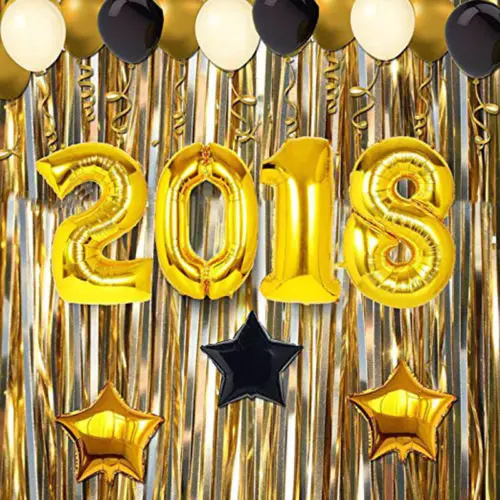 15PCs 2018 Gold Foil Latex Balloon New Year Eve Festive Party Assrtd Decoration Balloons Set | Дом и сад
