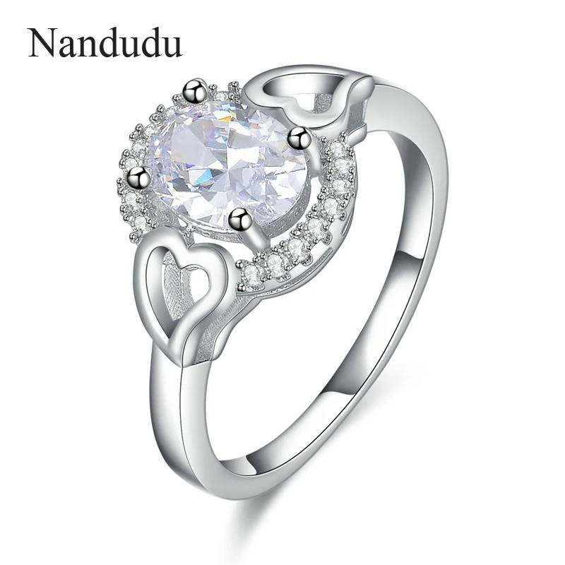 Nandudu ON SALE White Gold Oval Shape Radiant Elegance Clear CZ Flower Finger Rings for Women Ring Jewelry R1803 | Украшения и