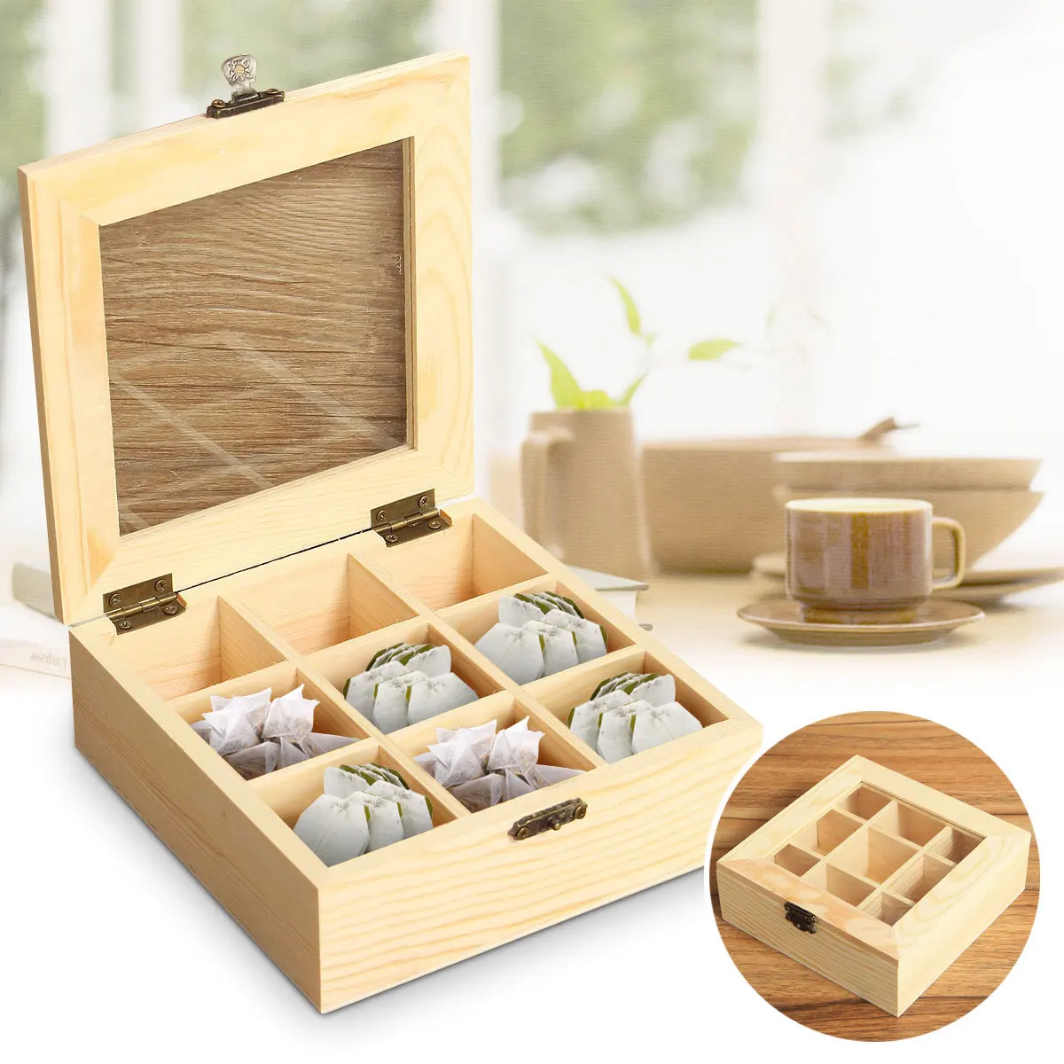 Деревянный органайзер для чая и ювелирных изделий 9 отделений | Дом сад