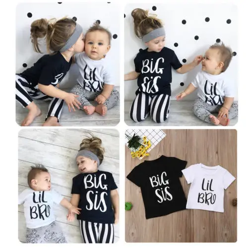 Летняя футболка с короткими рукавами новая брендовая надписью Big Sister/Little Brother