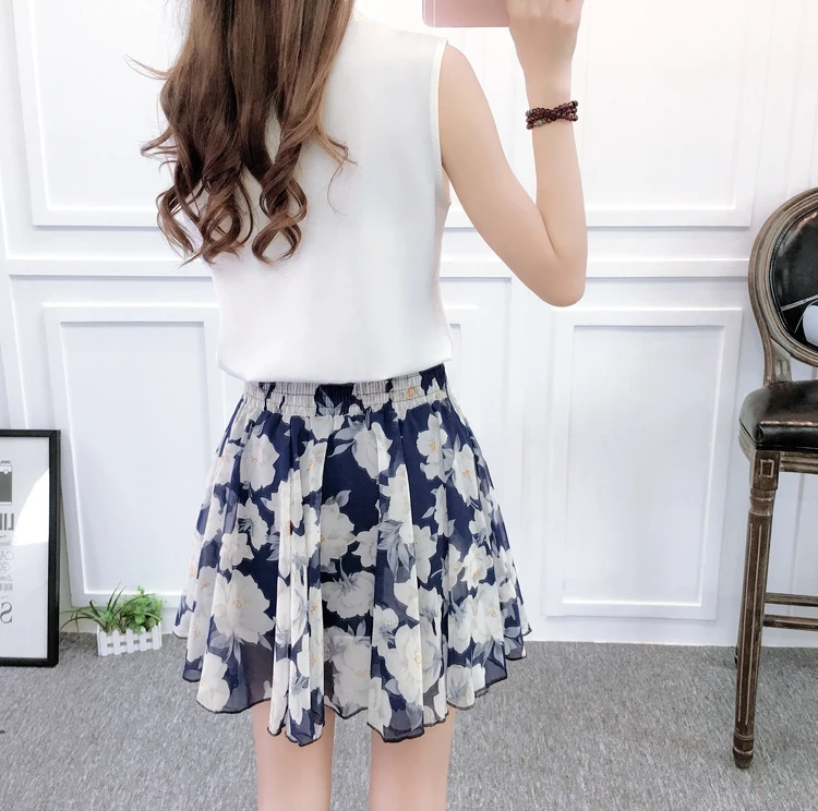 2019 Весна и лето цветочные модные свободные шифоновые юбки шорты плиссированные