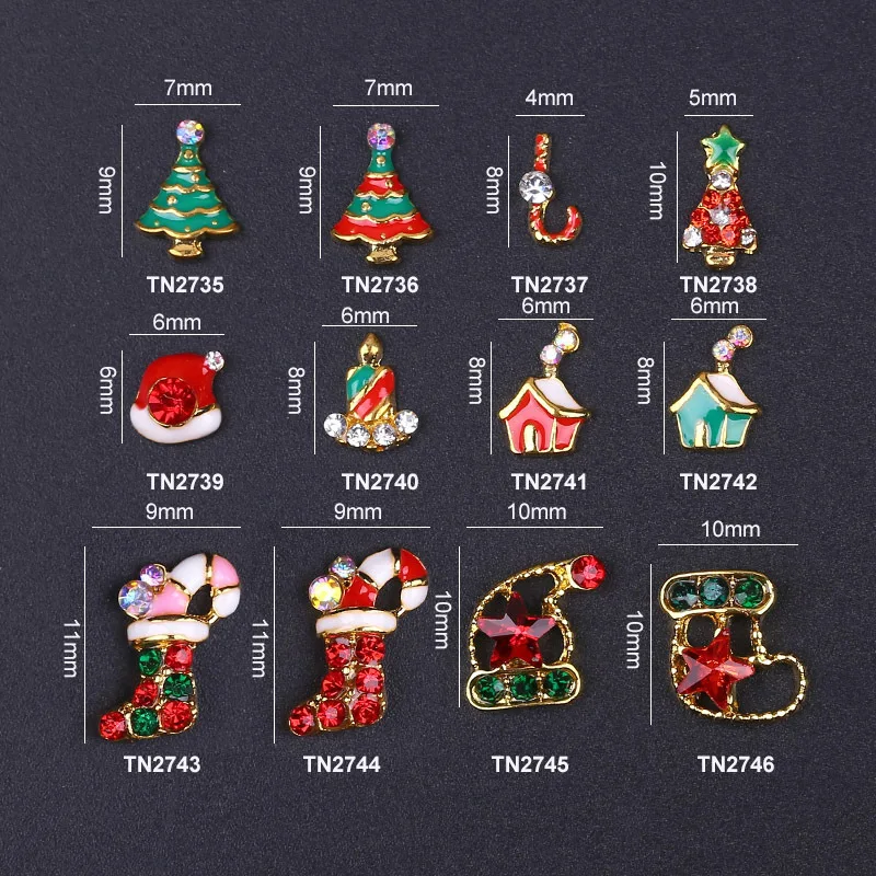 Blueness 10PCS 3D Alloy Nail Art Accessories Christmas Series 12 Colors Decorations Rhinestone | Красота и здоровье