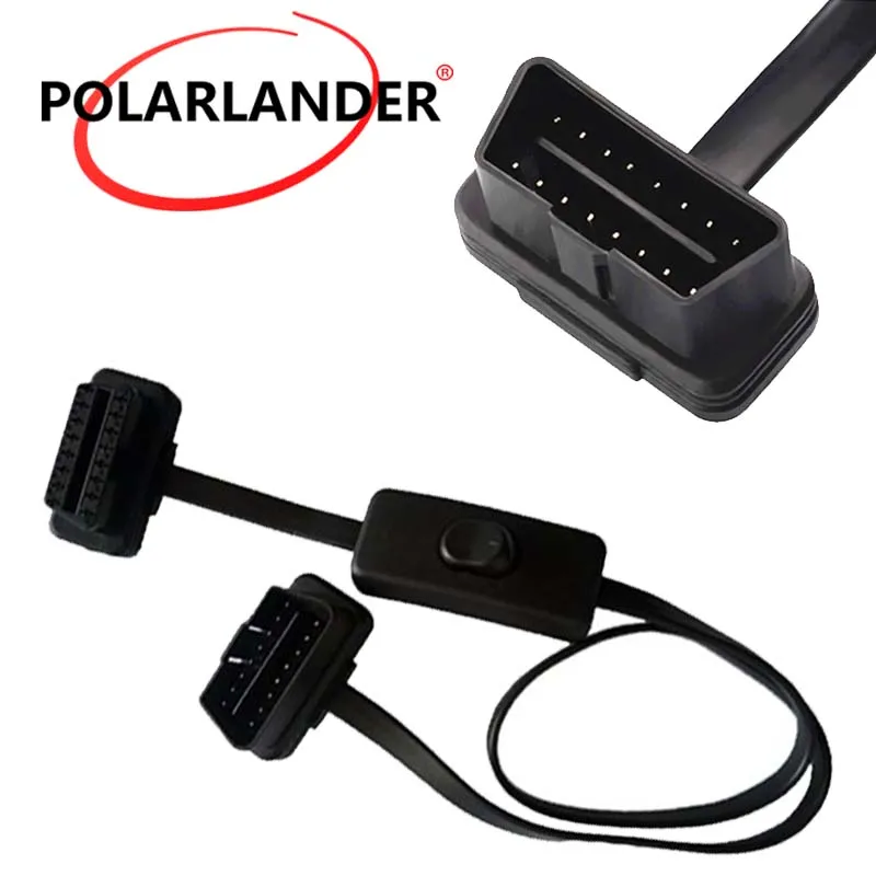 

Flat Thin Cable Connector OBD2 Black 16 Pin Adapter Extension with Switch 60cm elm327 car diagnostic tool