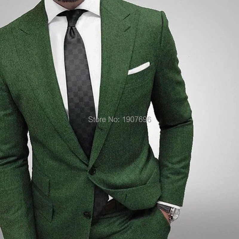 

Slim Fit Men Suits for Evening Prom Party Two Piece Dark Green Man Suit Set Jacket Pants Fashion Style Wedding Tuxedos