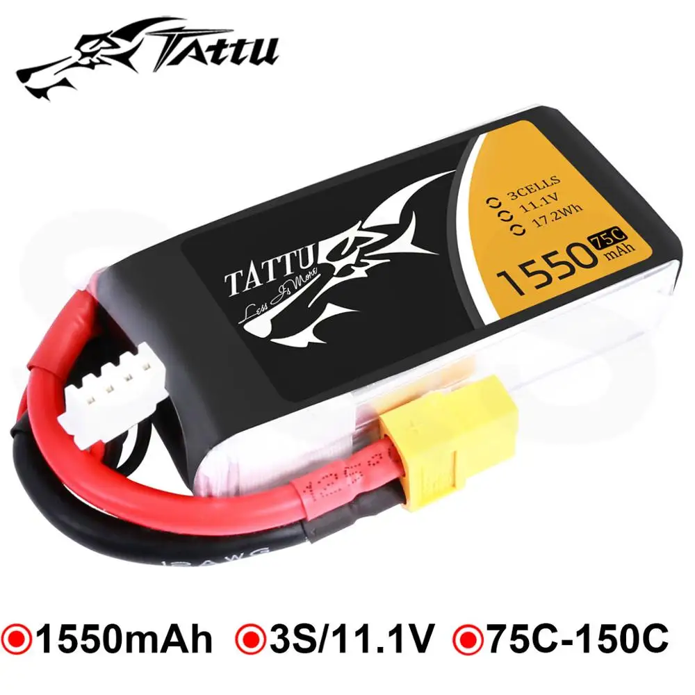 Литий полимерный аккумулятор Tattu 11 1 V 1550mAh Lipo 3S RC батарея 75C XT60 разъем Akku для Emax 250