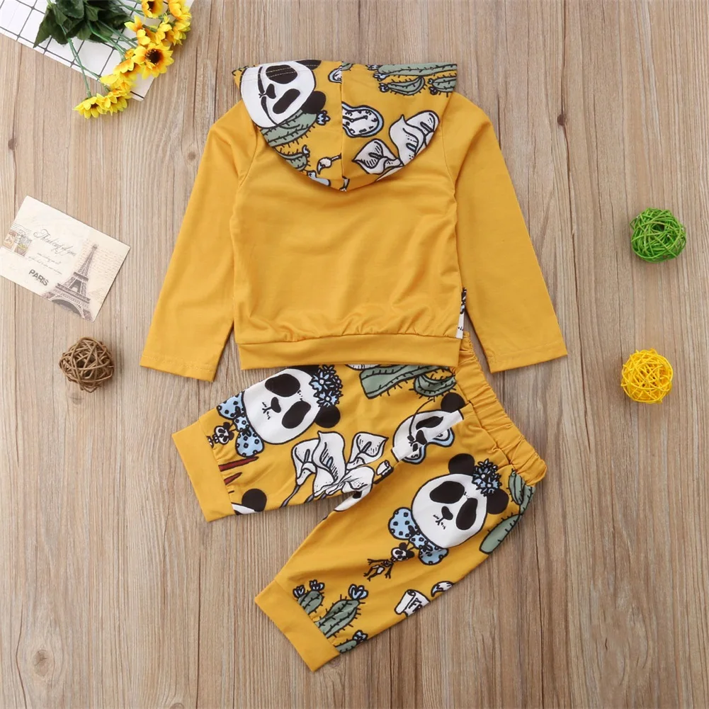 Pudcoco New Brand 2Pcs Toddler Baby Boys Girls Panda Hooded Tops Pants Outfit Set | Детская одежда и обувь
