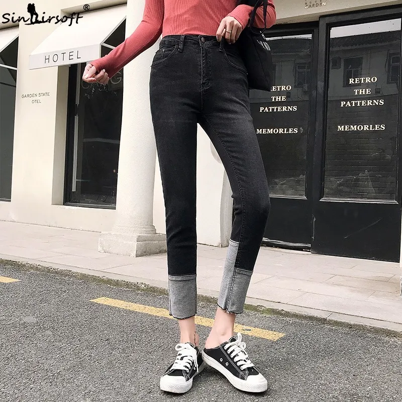 Spliced High Waist Straight Jeans Women 2019 New Fashion Street Plus Size Wide Leg Pants Vintage Denim Patchwork | Женская одежда