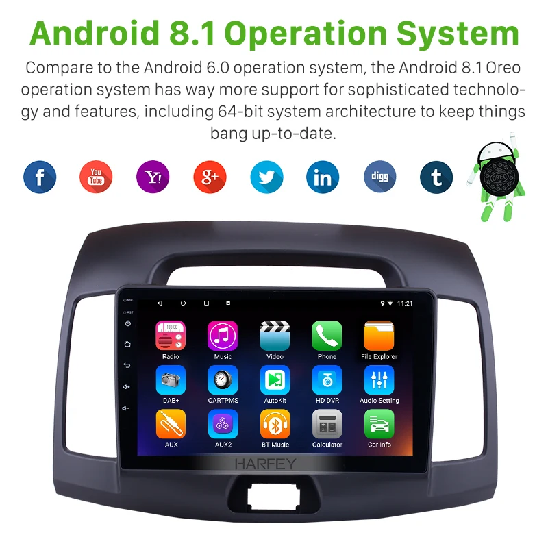 Harfey 9 &quotAndroid 6 0/8 1 2Din автомобильное радио GPS Navi для 2007 2008 2009 2010 2011 Hyundai Elantra головное