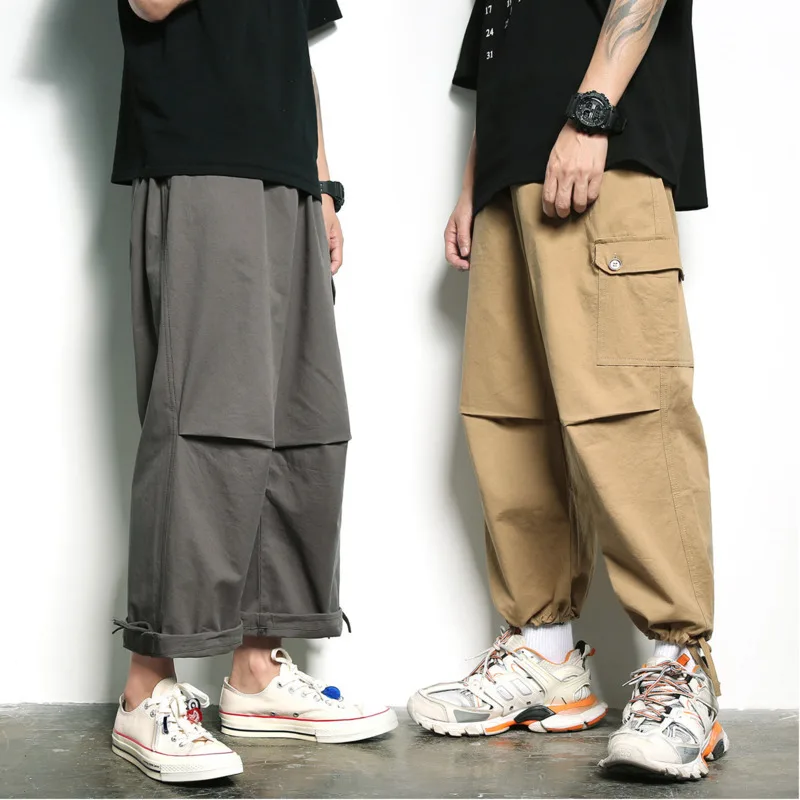 Spring New Pants Men Fashion Retro Solid Color Casual Straight Nine Man Streetwear Trend Wild Hip Hop Loose Overalls M-2XL |
