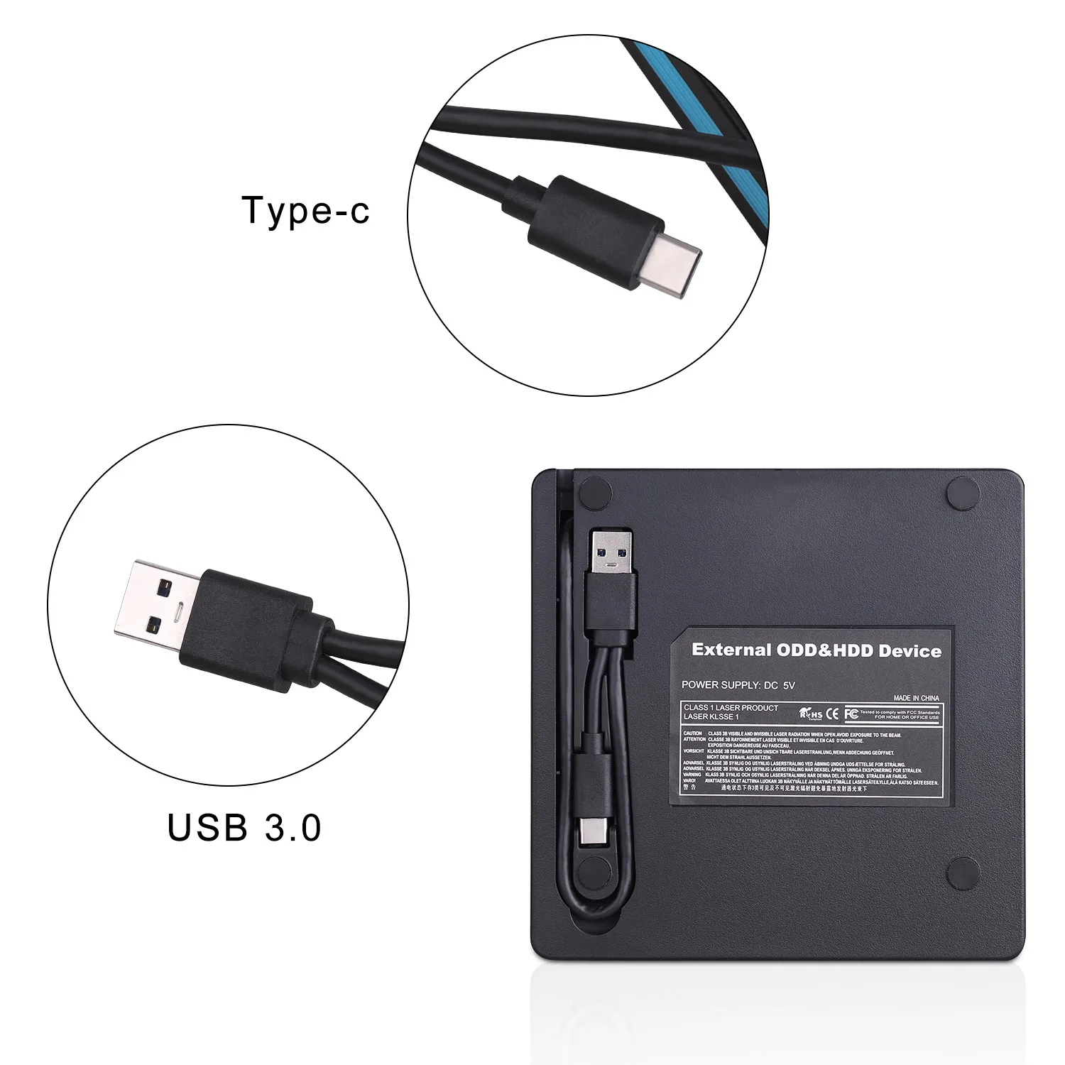 USB-C+USB3.0 2-In-1 DVD Drive External CD Superdrive DVD+/- RW Burner Optical Compatible With Appl |