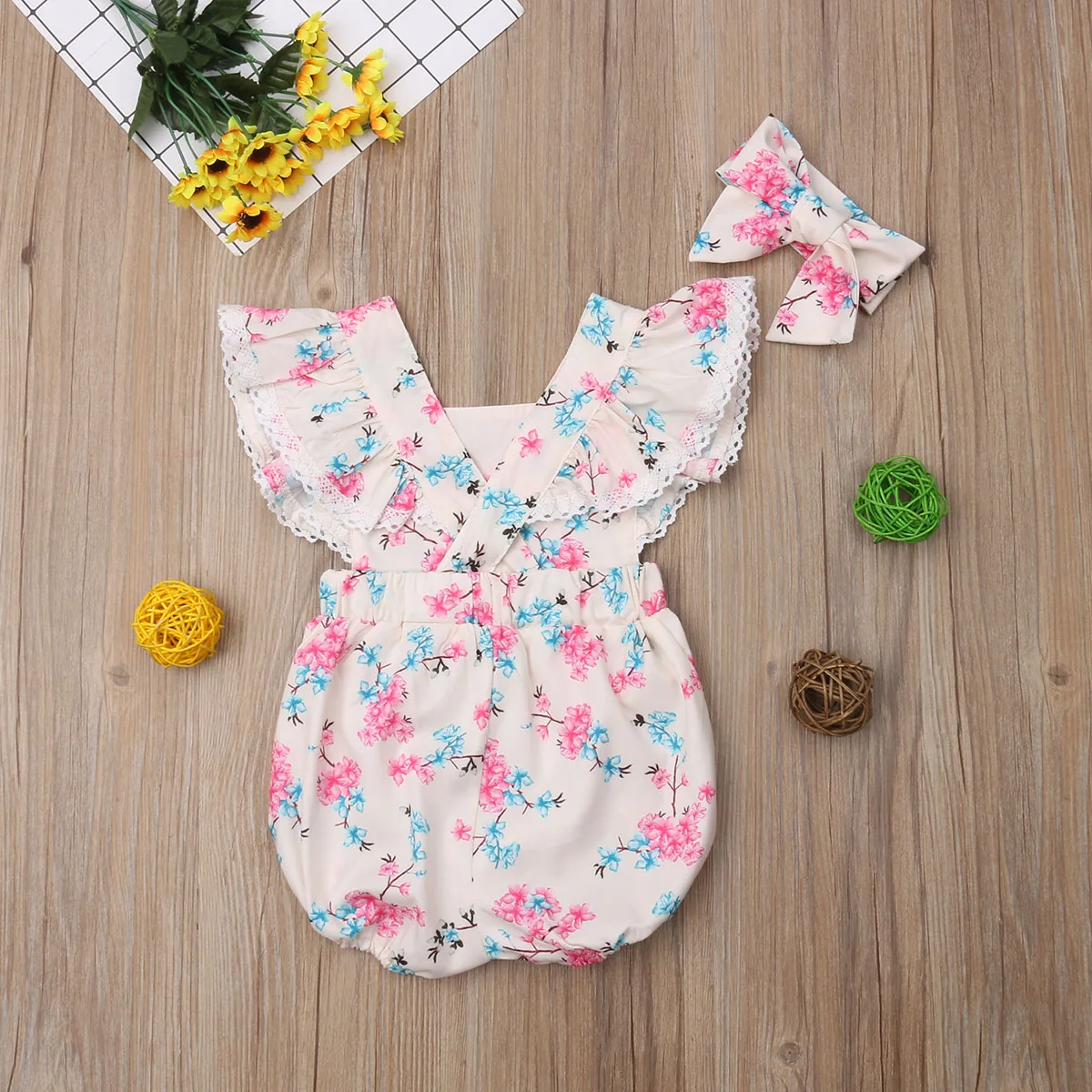 2 шт./компл. милый кружевной комбинезон с цветочным рисунком для маленьких