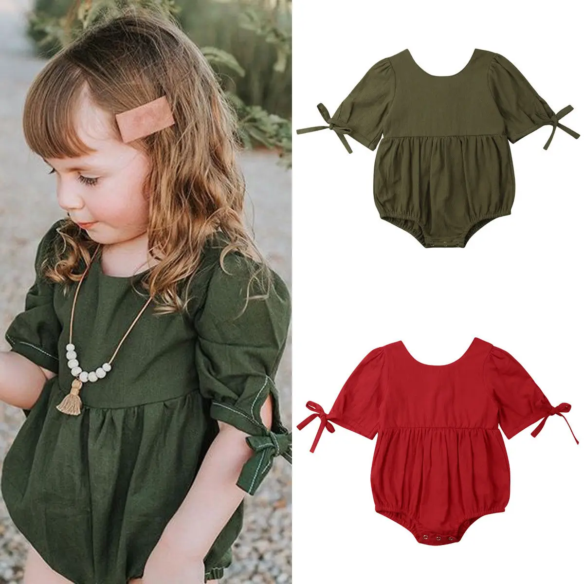 2019 Brand New Newborn Infant Baby Girls Solid Bodysuit Short Sleeve Bowknot Belt Jumpsuit Playsuit Casual Summer Clothes 0-24M | Детская