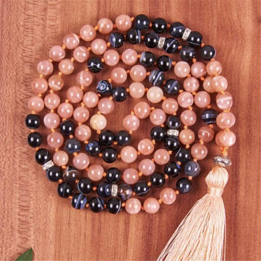 Handmademm Sunstone gules ленточки 108 цепочки и ожерелья Благослови e мала-Йога счастливый