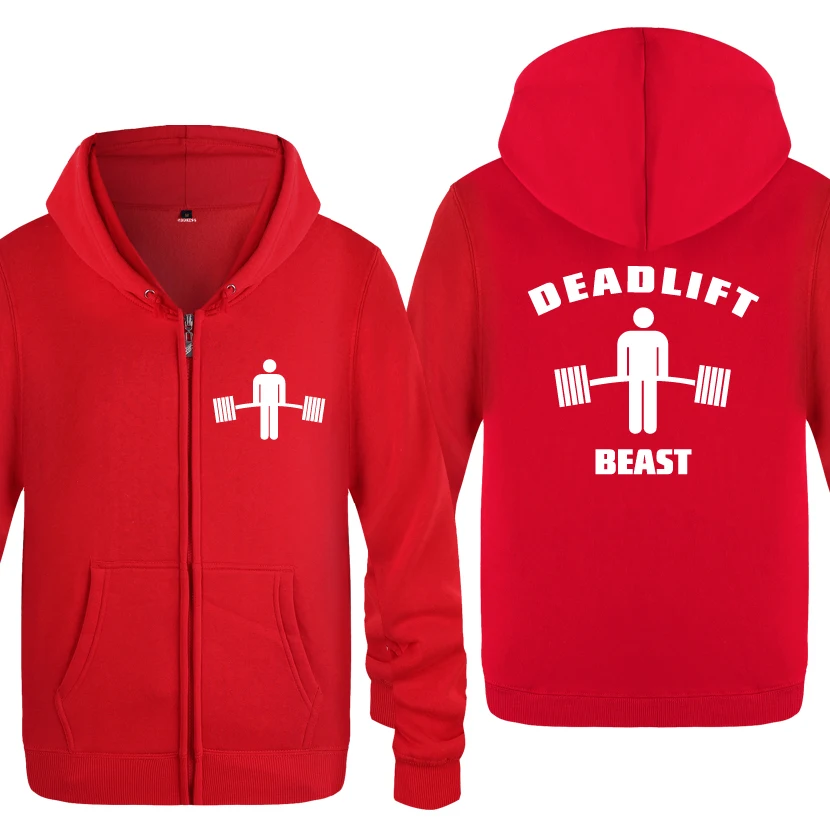 Мужские флисовые толстовки на молнии Deadlift Beast-Gym с капюшоном для занятий тяжелой