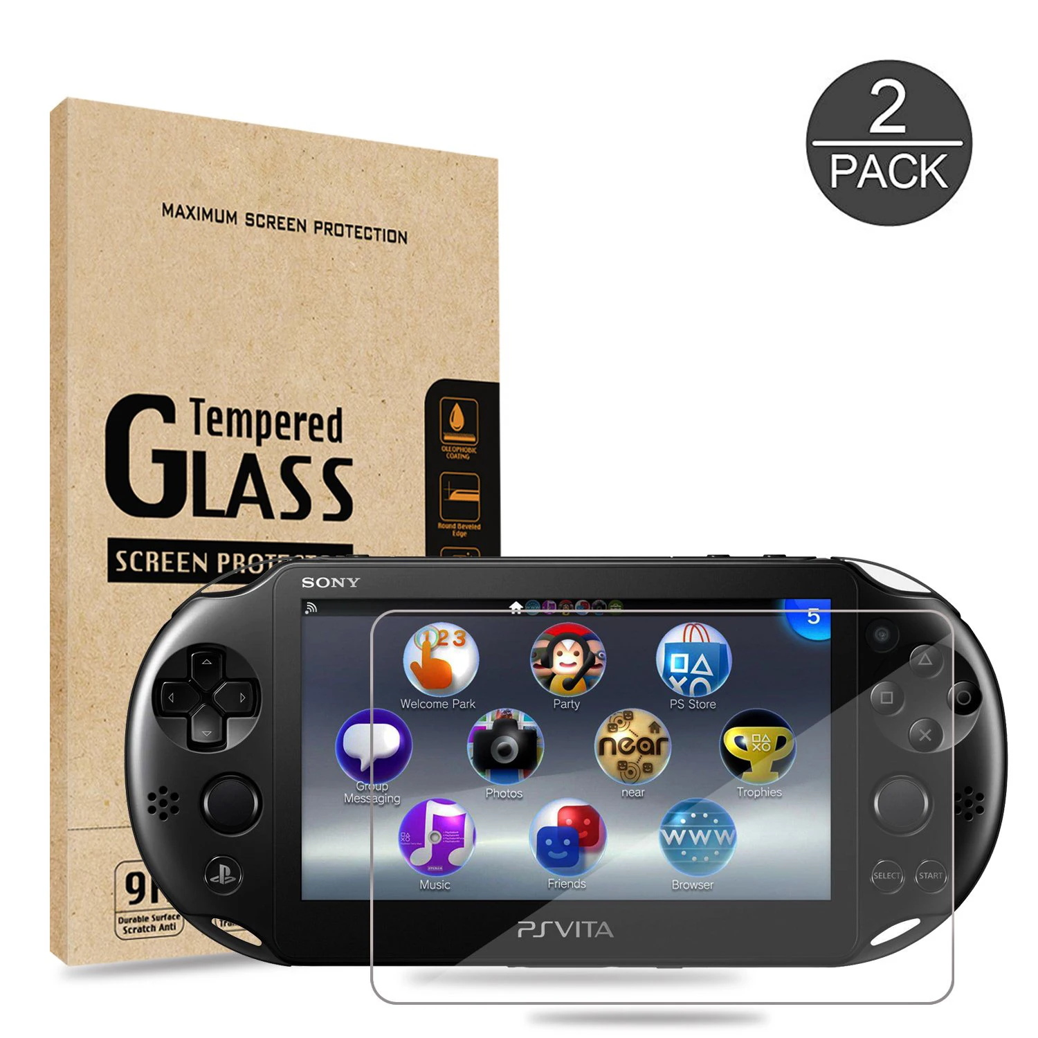 PS Vita 2000 Tempered Glass for Front Screen and HD Clear PET Film Screen Protectors Compatible Sony Playstation Back Covers