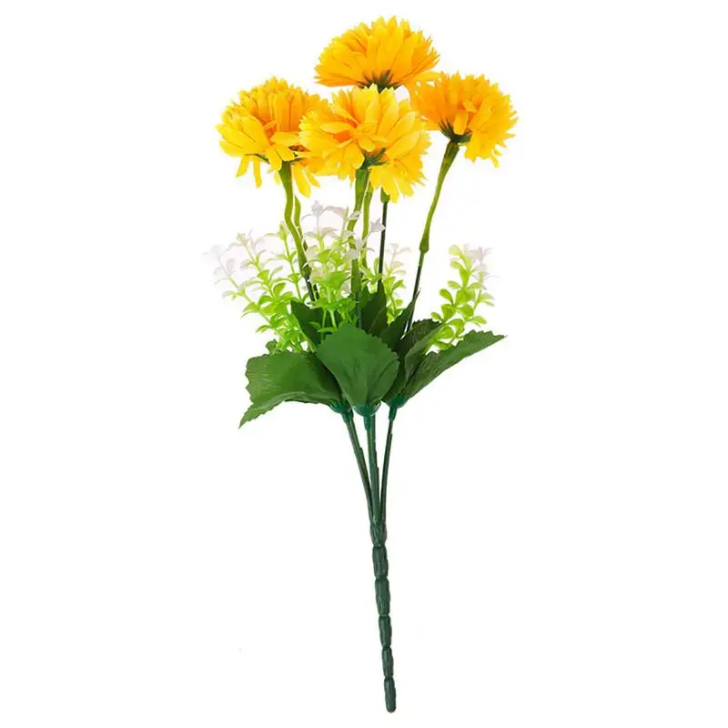Романтический Искусственные цветы 6 желтые хризантемы булавка со стразами