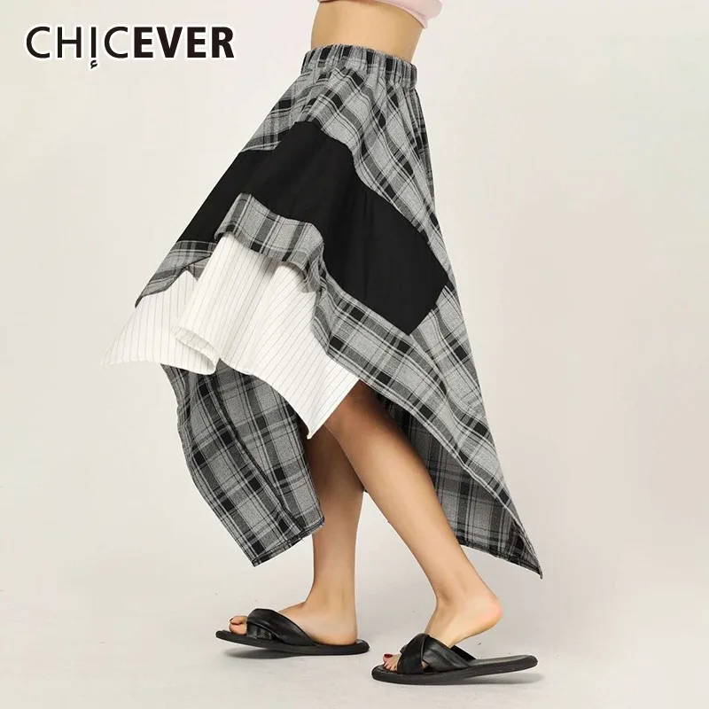 Женская клетчатая юбка CHICEVER Весенняя свободная облегающая трапециевидная до