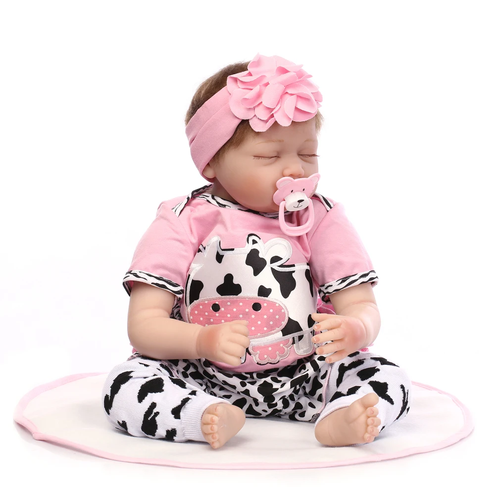 

22inch 55cm Silicone Reborn Toddler Baby Doll Girl Sleeping Doll Boneca With Clothes Lifelike Cute Gifts Toy Pink Cow