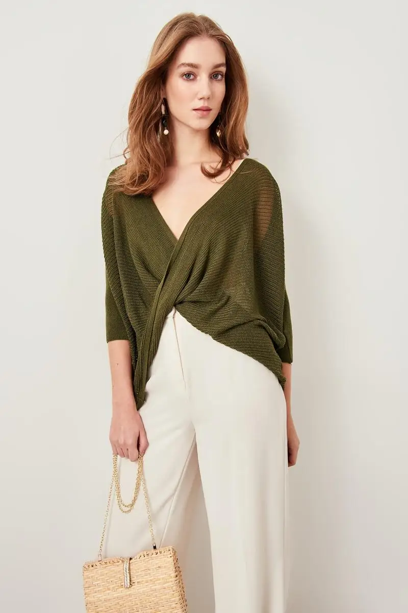 Trendyol хаки сетки detayymi двубортные летние трикотажные изделия свитер TCLSS19DU0019| |
